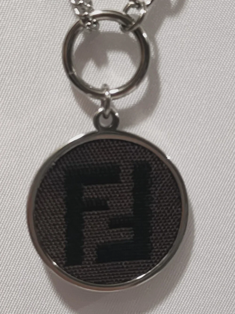 Fendi Monogram Canvas Silver Pendant Mixed Link Chain Necklace